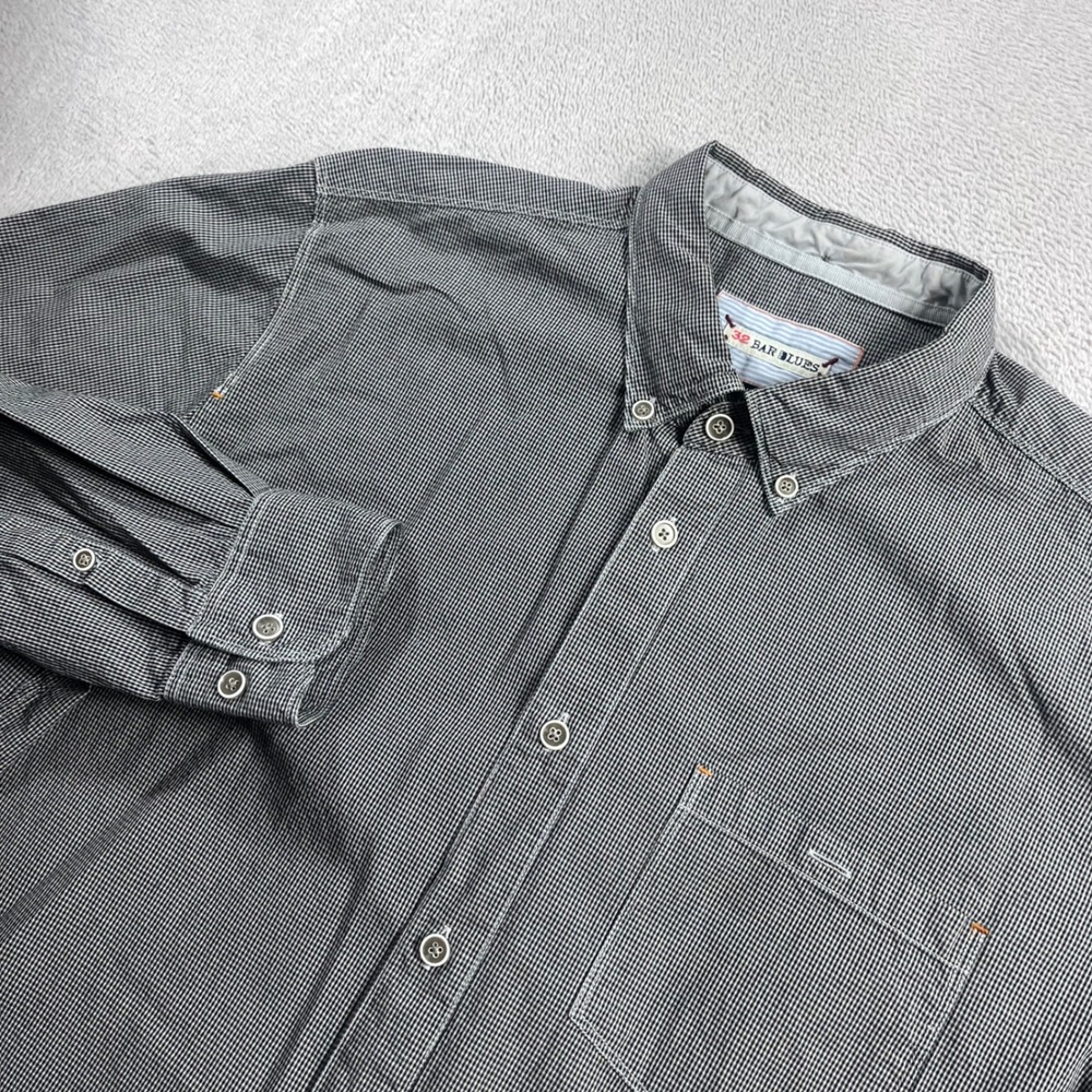 32 Bar Blues Mens Large Black White Micro Gingham Check Button Down Shirt L